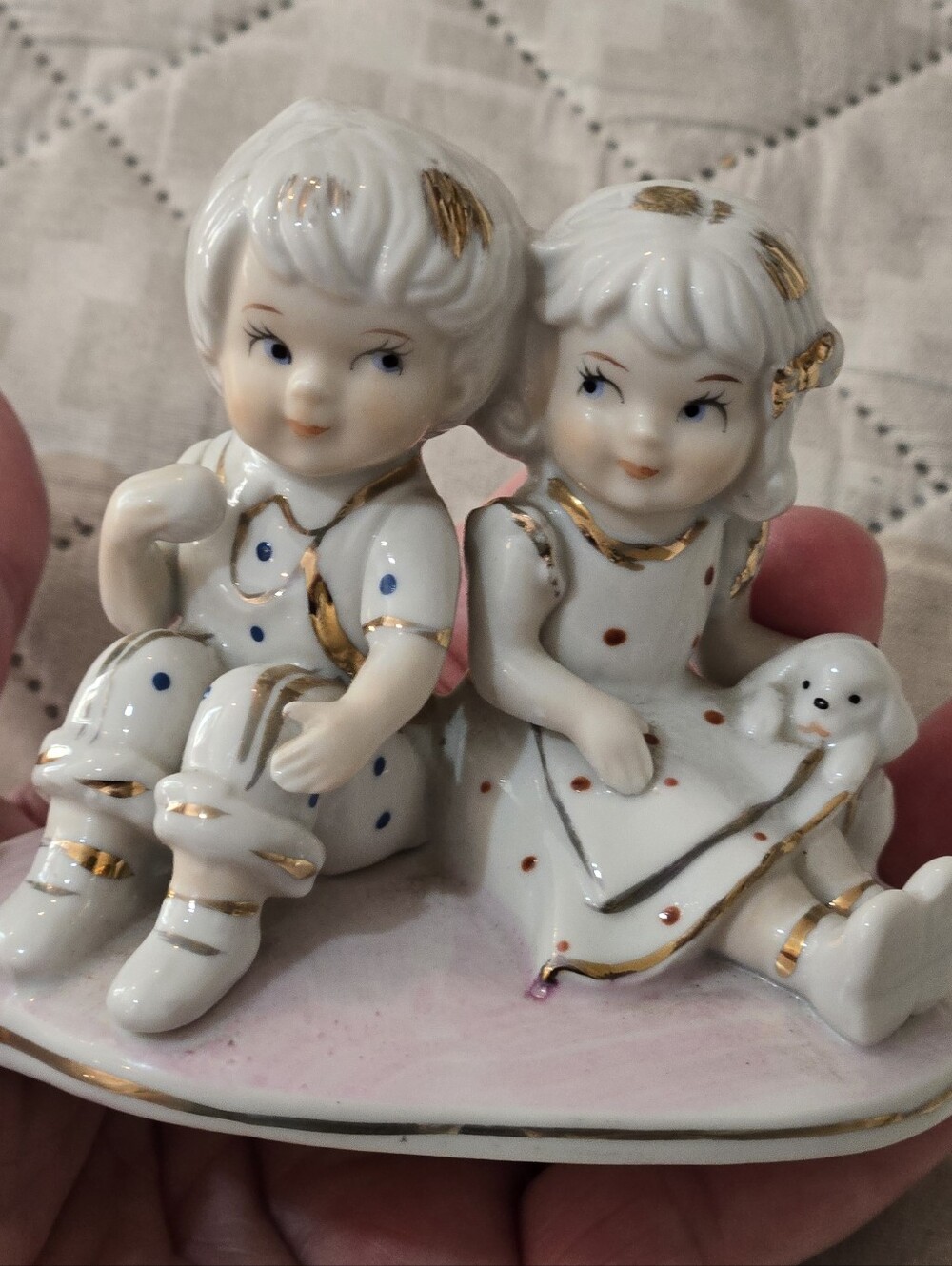 Vtg Porcelain Figurine Kids MCM boy Girl Puppy